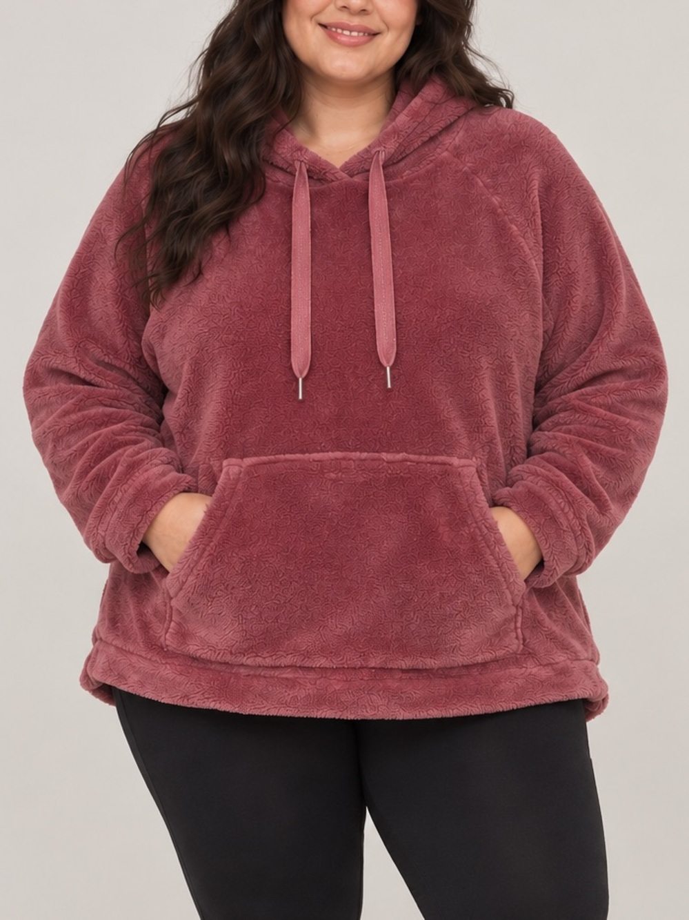 Denver Hayes Plush Hooded Pullover in Rosewood Womens Size 2x comfy Casual
